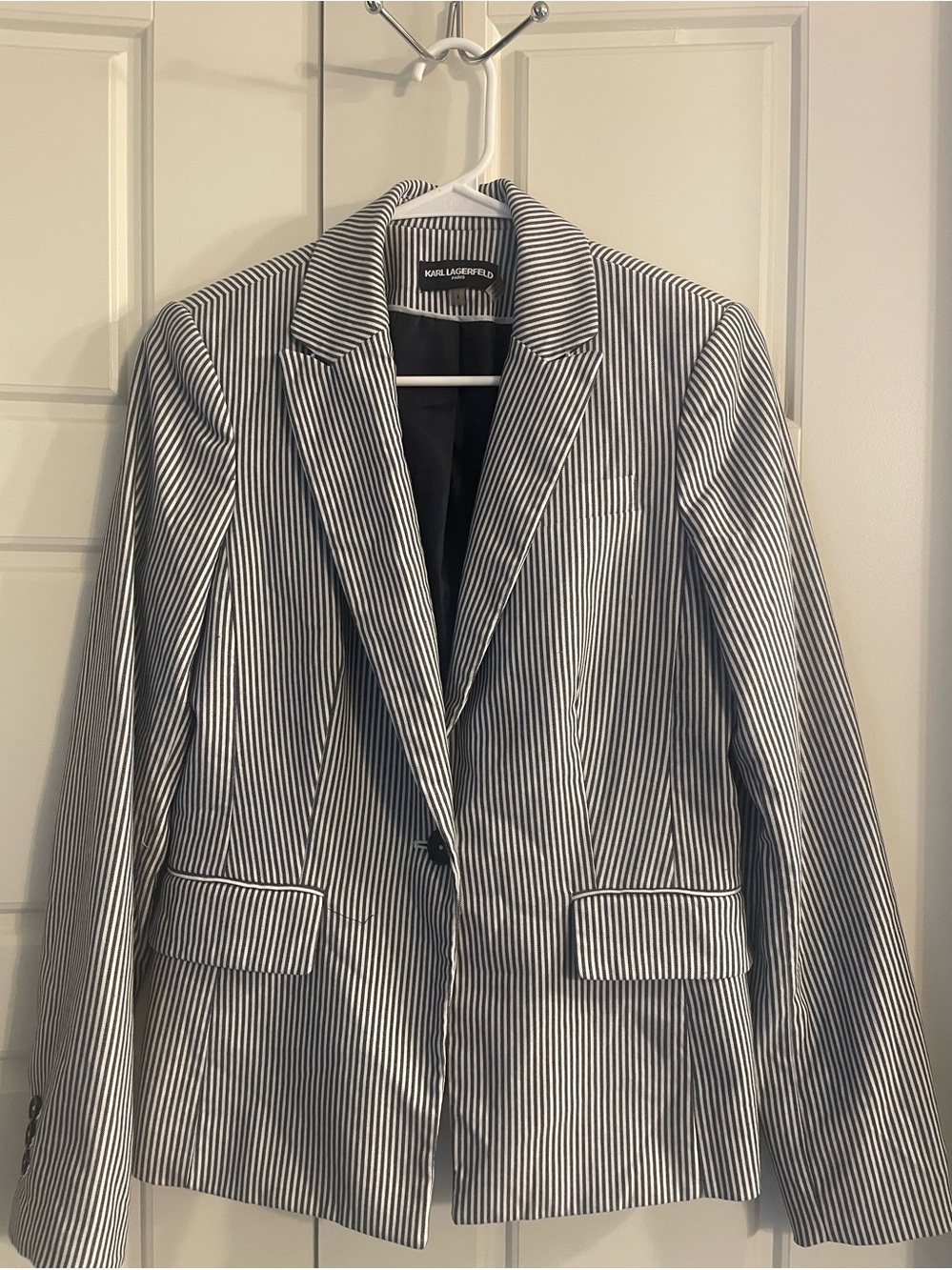 Karl Lagerfeld Dark Grey & White Pinstripe Women’s Blazer